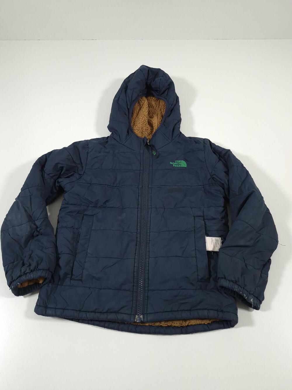 The North Face Jacket Kids 8 Blue Sherpa Lined Hooded Puffer Insulated FLAW